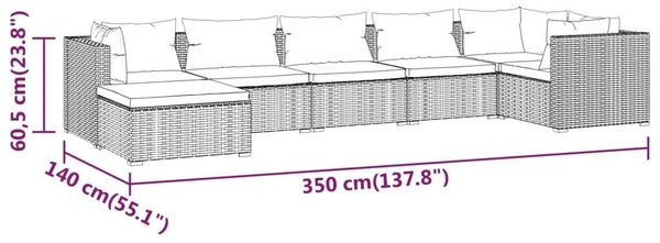 Polyrattan Kerti Ülőgarnitúra - 7 részes - Barna