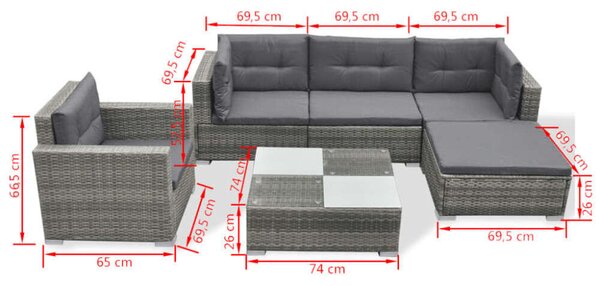 VidaXL Polyrattan Kerti Ülőgarnitúra - 6 részes - Szürke