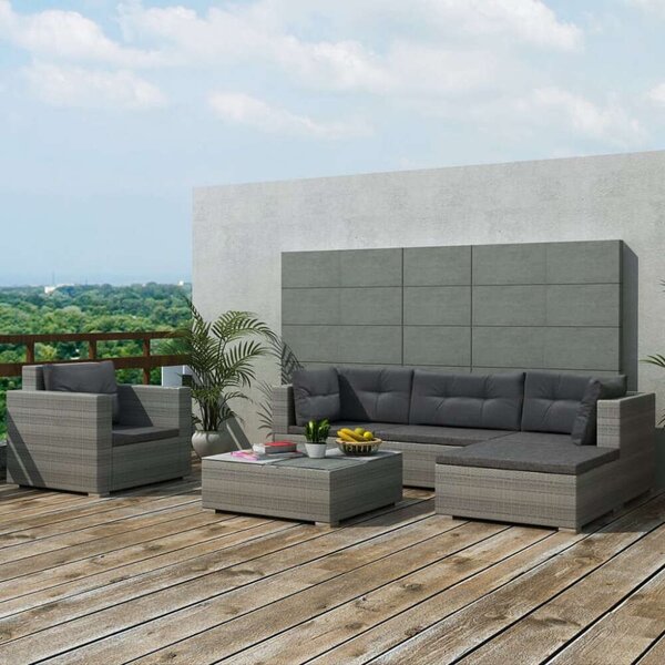 VidaXL Polyrattan Kerti Ülőgarnitúra - 6 részes - Szürke