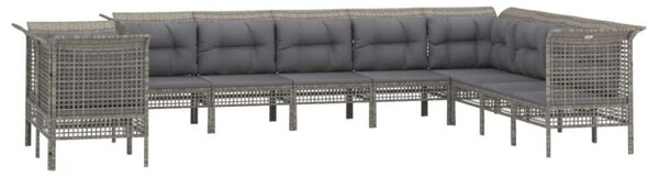 VidaXL 10 részes szürke polyrattan kerti ülőgarnitúra párnákkal