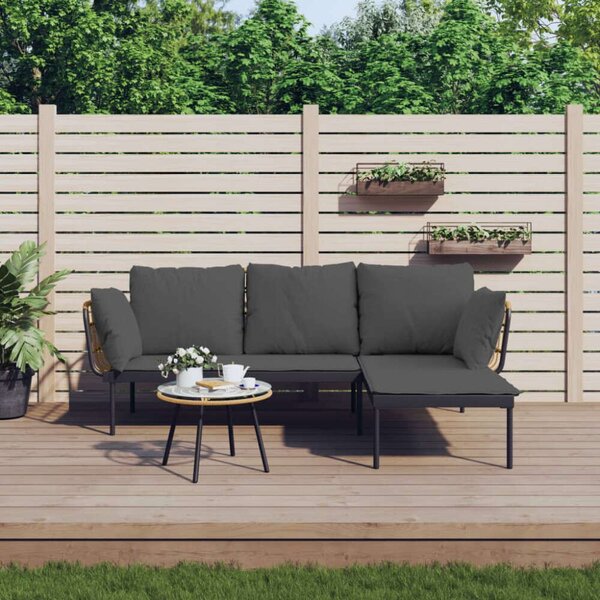 VidaXL 3 részes polyrattan kerti ülőgarnitúra sötétszürke párnákkal