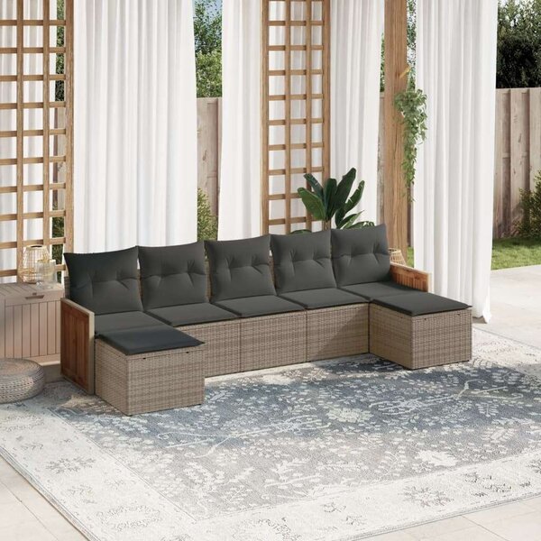 VidaXL 7 részes szürke polyrattan kerti ülőgarnitúra párnákkal