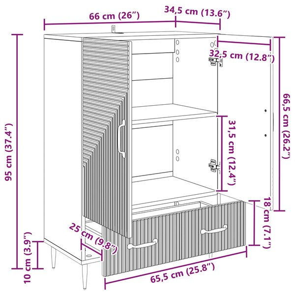 VidaXL Széf fiókkal Füstös Tölgy 66 x 34,5 x 95 cm Szerelt Fa