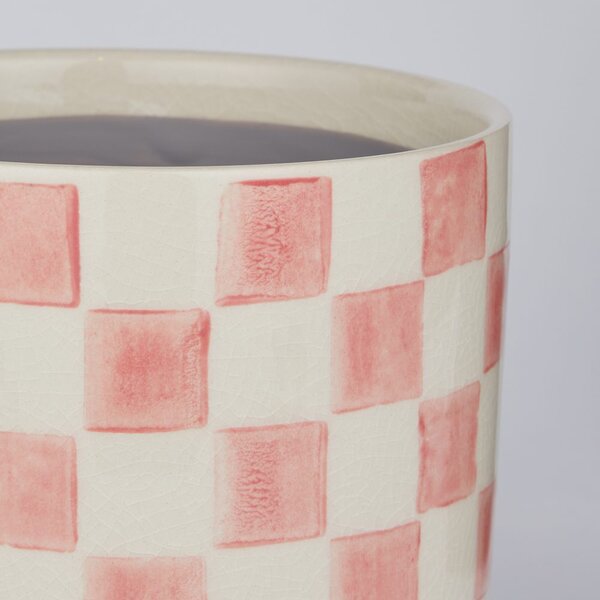 NEW DELFT kaspó Ø13.5 rózsaszín kockás