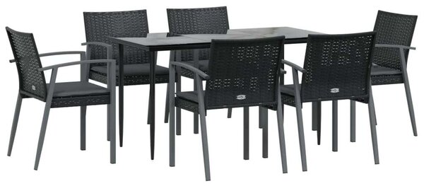 VidaXL 7-részes polyrattan és acél kerti étkezőgarnitúra párnával