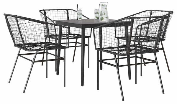 VidaXL 5 részes fekete polyrattan üveg kerti étkezőgarnitúra