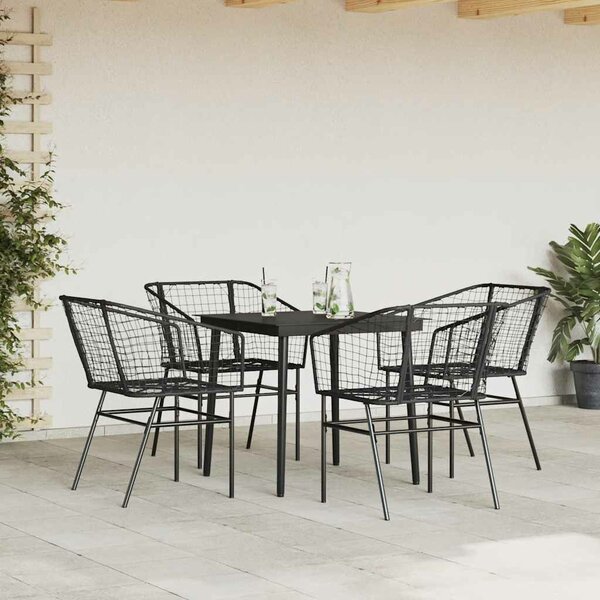VidaXL 5 részes fekete polyrattan üveg kerti étkezőgarnitúra