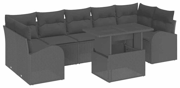 VidaXL Kerti Kanapé Szett párnával tárolóval 8 pcs Fekete Poly Rattan