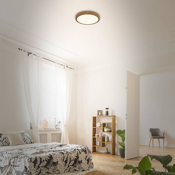 Briloner LED mennyezeti lámpa Runa Wood wood look 3,000 K Ø28cm, Sötét fa, Nappali / Étkező, fém