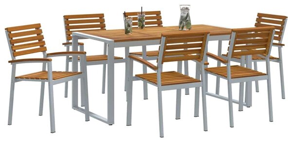 VidaXL Kert étkező szett 7 pcs Szürke Tömör Akácfa