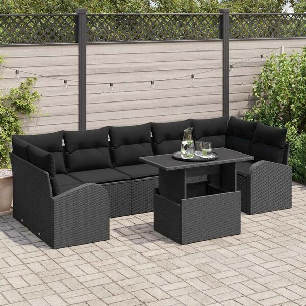 VidaXL Kerti Kanapé Szett párnával tárolóval 8 pcs Fekete Poly Rattan