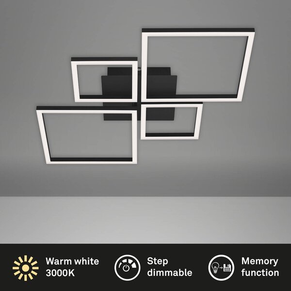 Briloner Frame LED mennyezeti lámpa, fok.dimm, 4izzós fek, dimmelhető, Fekete, Nappali / Étkező, fém, Modern