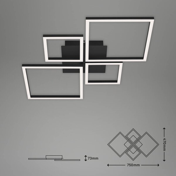 Briloner Frame LED mennyezeti lámpa, fok.dimm, 4izzós fek, dimmelhető, Fekete, Nappali / Étkező, fém, Modern