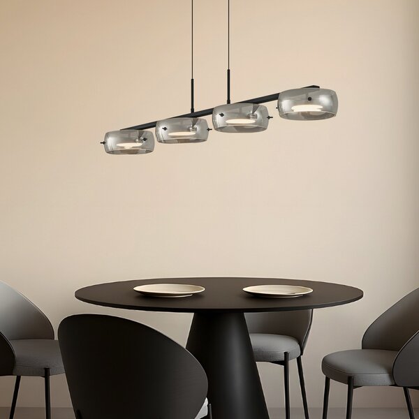 Függőlámpa Lucande, Martis, dimmable, Fekete, Étkező, Üveg, Modern
