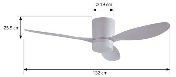 Lucande LED mennyezeti ventilátor Kayu, fehér, egyenáramú, csendes, Ø 132 cm, Fehér / opál, Nappali / Étkező, Műanyag, Modern