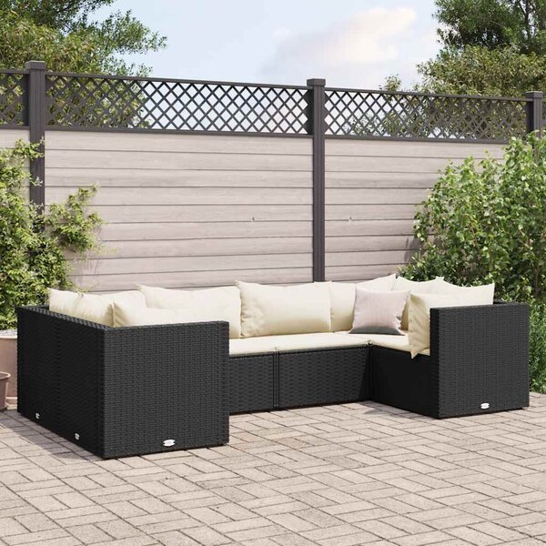 VidaXL 6 részes fekete polyrattan kerti ülőgarnitúra párnákkal