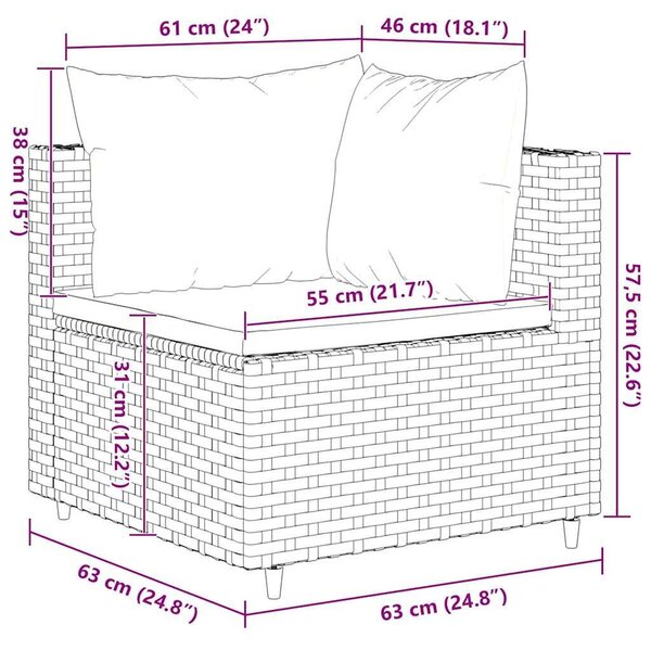 VidaXL 6 részes fekete polyrattan kerti ülőgarnitúra párnákkal