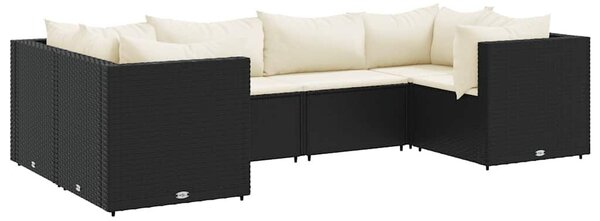 VidaXL 6 részes fekete polyrattan kerti ülőgarnitúra párnákkal