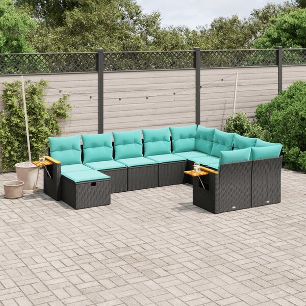 VidaXL 10 részes fekete polyrattan kerti ülőgarnitúra párnával