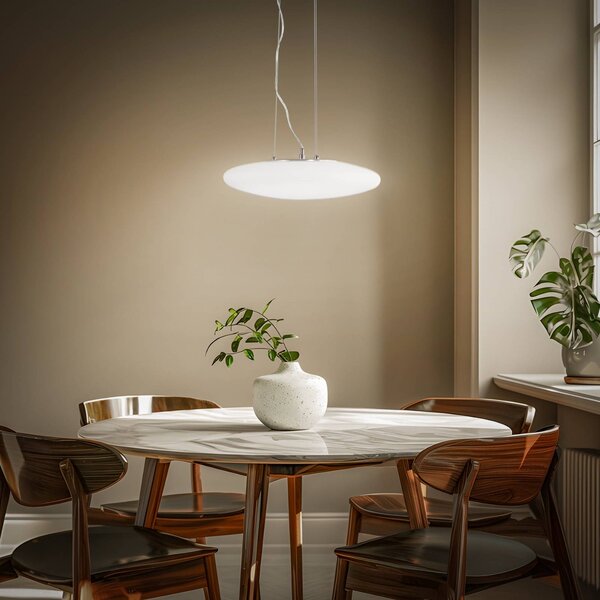 Lindby LED lógó világítás Gunda, fehér, üveg, Ø 47 cm, dimmelhető, dimmelhető, Fehér / opál, Nappali / Étkező, Üveg, Modern