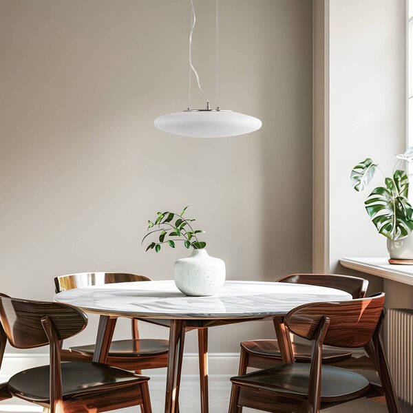 Lindby LED lógó világítás Gunda, fehér, üveg, Ø 47 cm, dimmelhető, dimmelhető, Fehér / opál, Nappali / Étkező, Üveg, Modern