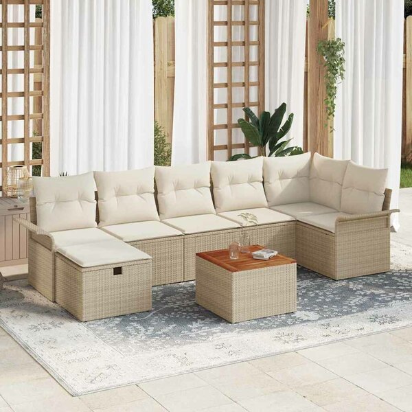 VidaXL Kerti Kanapé Szett párnával tárolóval 8 pcs Bézs Poli rattan