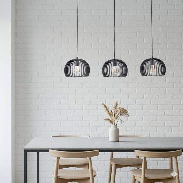 Lindby függőlámpa Jusra, fekete, fém, 3-as lámpa, 99cm, dimmelhető, Fekete, Nappali / Étkező, fém, Modern