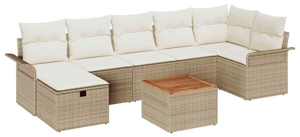 VidaXL Kerti Kanapé Szett párnával tárolóval 8 pcs Bézs Poli rattan