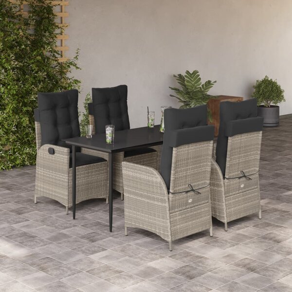 VidaXL 5részes világosszürke polyrattan kerti étkezőgarnitúra párnával