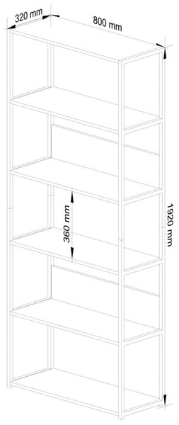 AKORD LOFT ipari stílusú polcrendszer 80 cm fekete/craft tölgy 6 polcos