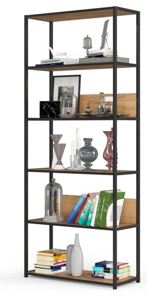 AKORD LOFT ipari stílusú polcrendszer 80 cm fekete/craft tölgy 6 polcos