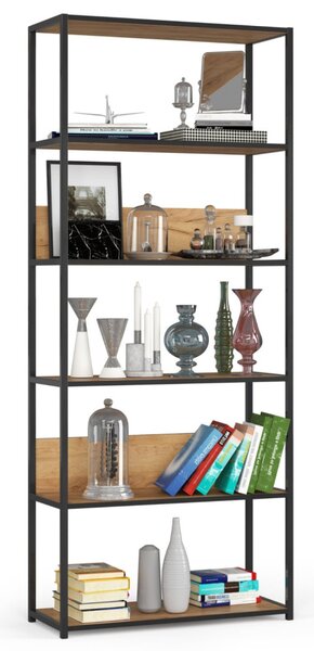 AKORD LOFT ipari stílusú polcrendszer 80 cm fekete/craft tölgy 6 polcos