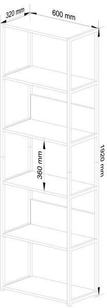 AKORD LOFT ipari stílusú polcos állvány 60 cm 6 polcos fém fekete dió craft