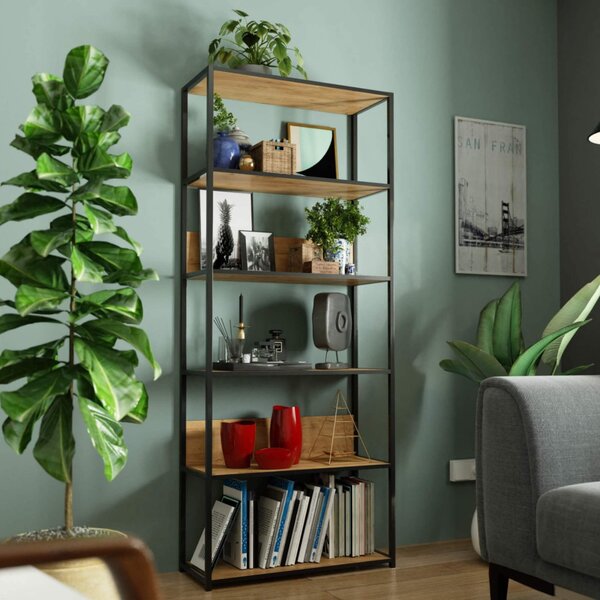 AKORD LOFT ipari stílusú polcrendszer 80 cm fekete/craft tölgy 6 polcos