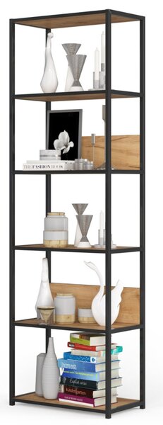 AKORD LOFT ipari stílusú polcos állvány 60 cm 6 polcos fém fekete dió craft