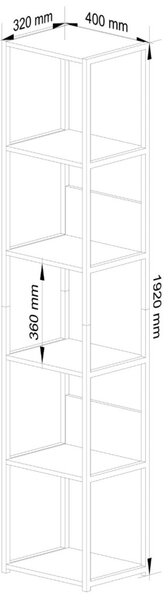 AKORD LOFT Industriális Regál 6 Polcos Fém Laminált Lemez Sonoma Tölgy Fekete 40 cm