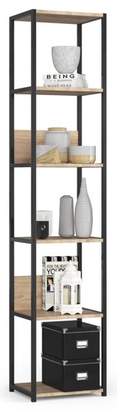 AKORD LOFT Industriális Regál 6 Polcos Fém Laminált Lemez Sonoma Tölgy Fekete 40 cm