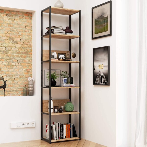 AKORD LOFT Ipari Stílusú Regál 50 cm Fém Váz Laminált Polcok Fekete/Sonoma Tölgy 6 Polcos