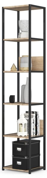 AKORD LOFT Industriális Regál 6 Polcos Fém Laminált Lemez Sonoma Tölgy Fekete 40 cm