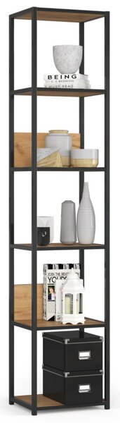AKORD LOFT Industriális Regál 40 cm Fekete/Craft Tölgy 6 Polcos
