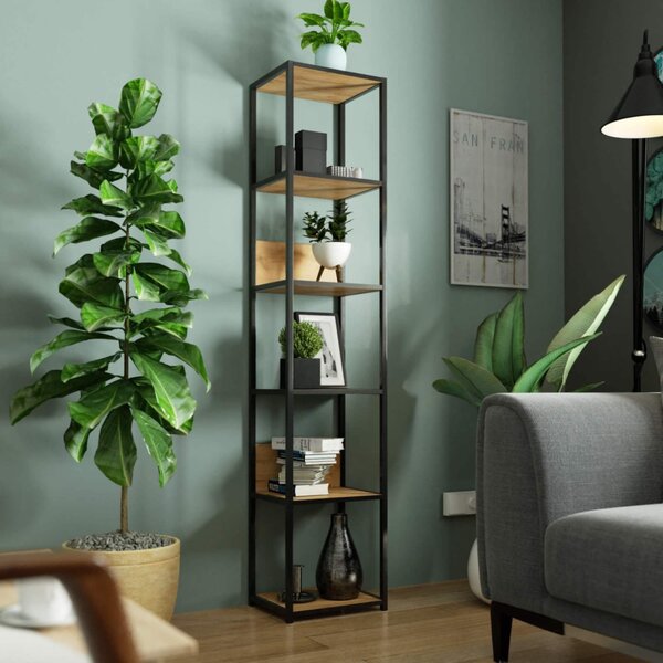 AKORD LOFT Industriális Regál 40 cm Fekete/Craft Tölgy 6 Polcos