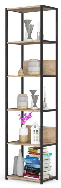 AKORD LOFT Ipari Stílusú Regál 50 cm Fém Váz Laminált Polcok Fekete/Sonoma Tölgy 6 Polcos