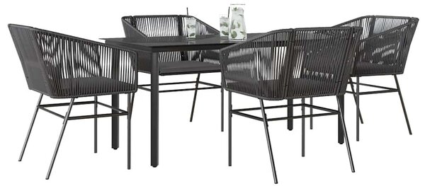 VidaXL 5 részes fekete polyrattan üveg kerti étkezőgarnitúra párnákkal