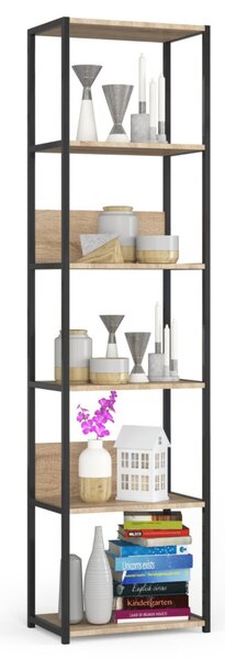 AKORD LOFT Ipari Stílusú Regál 50 cm Fém Váz Laminált Polcok Fekete/Sonoma Tölgy 6 Polcos