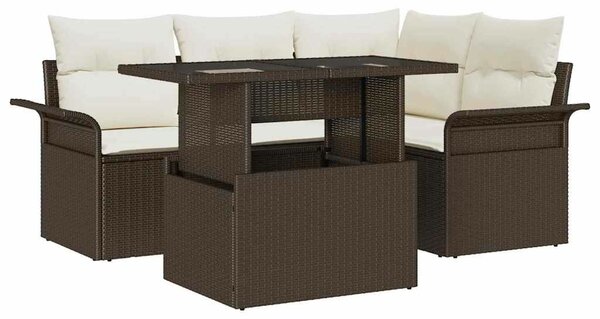 VidaXL Kerti Kanapé Szett párnával 5 pcs Barna Poli rattan