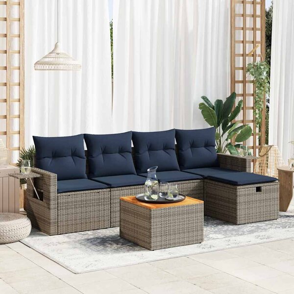 VidaXL 6 részes szürke polyrattan kerti ülőgarnitúra párnákkal