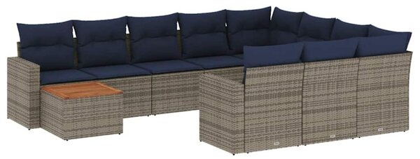 VidaXL 11 részes szürke polyrattan kerti ülőgarnitúra párnákkal