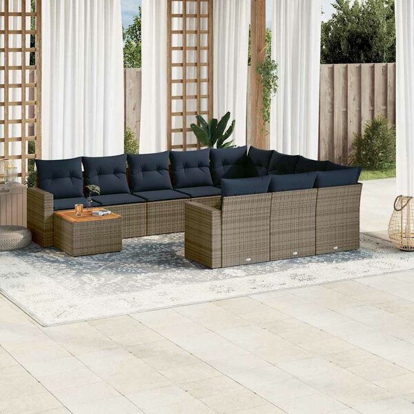 VidaXL 11 részes szürke polyrattan kerti ülőgarnitúra párnákkal