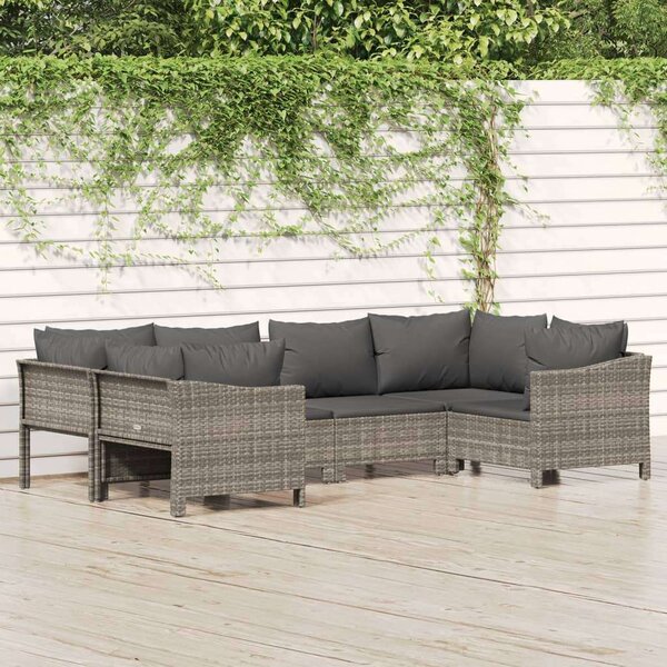 VidaXL 6 részes szürke polyrattan kerti ülőgarnitúra párnákkal