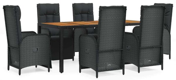 VidaXL 7 részes fekete polyrattan kerti étkezőgarnitúra párnával